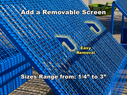 topsoil screening system with adjustable screen sizing.